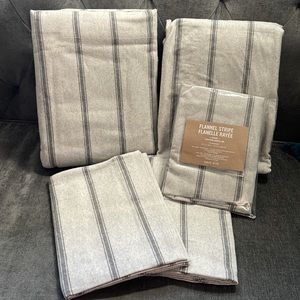 Brand New West elm Flannel Stripe Full Size fitted flatted Sheets Set Extra Sham